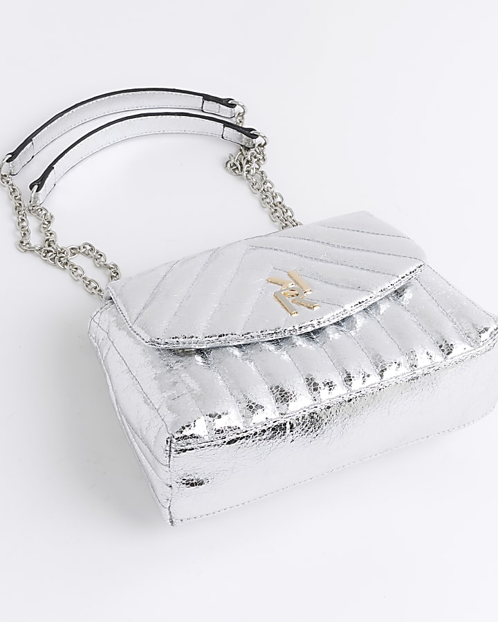 Silver quilted chain strap shoulder bag