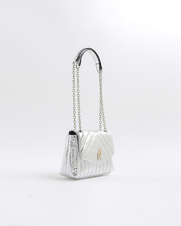 Silver quilted chain strap shoulder bag