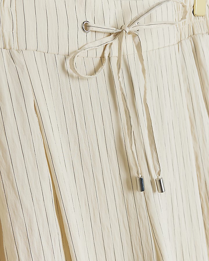 Petite Cream Wide Leg Stripe Trousers