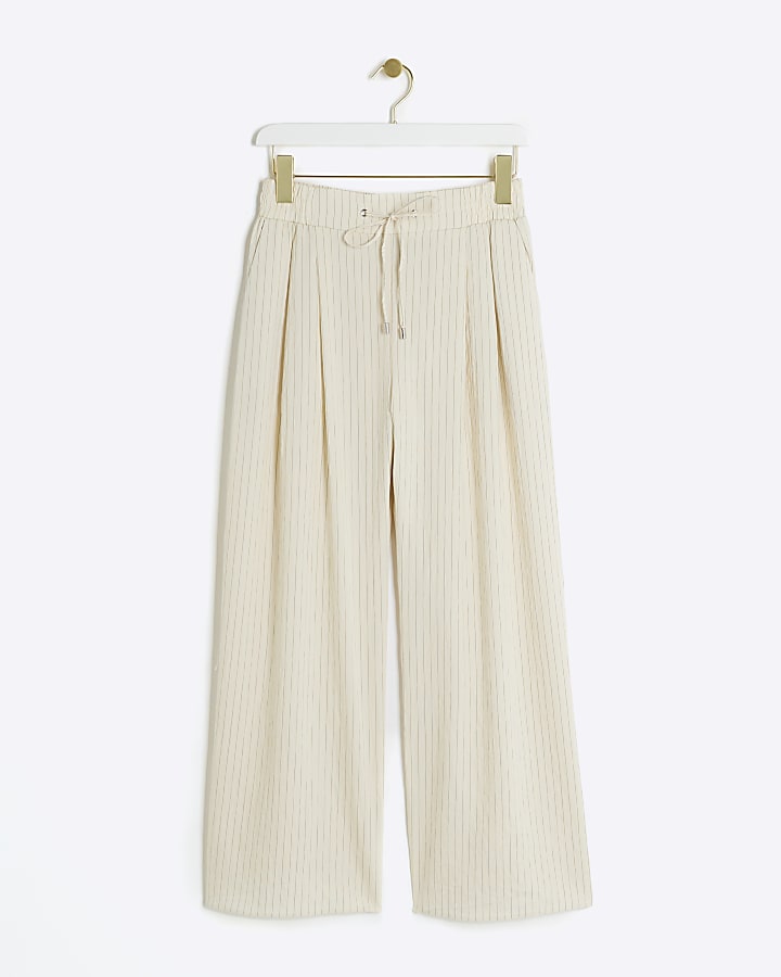 Petite Cream Wide Leg Stripe Trousers