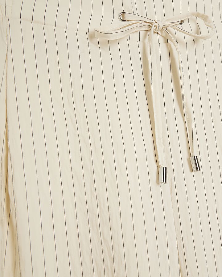 Plus Cream Wide Leg Stripe Trousers