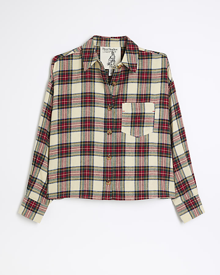 Red check cropped shirt