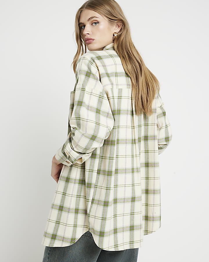 Green check longline shirt