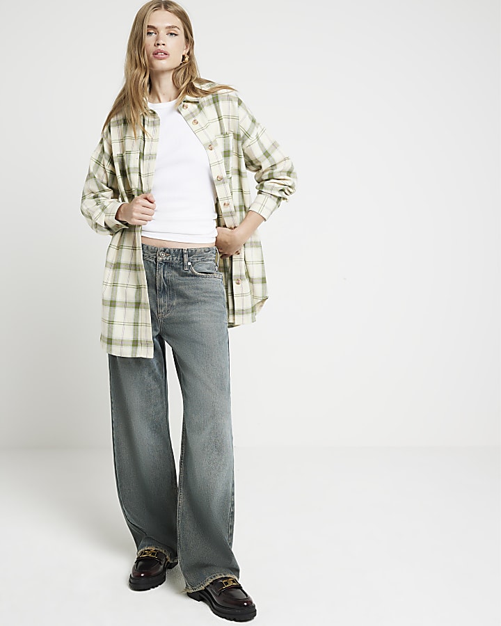 Green check longline shirt