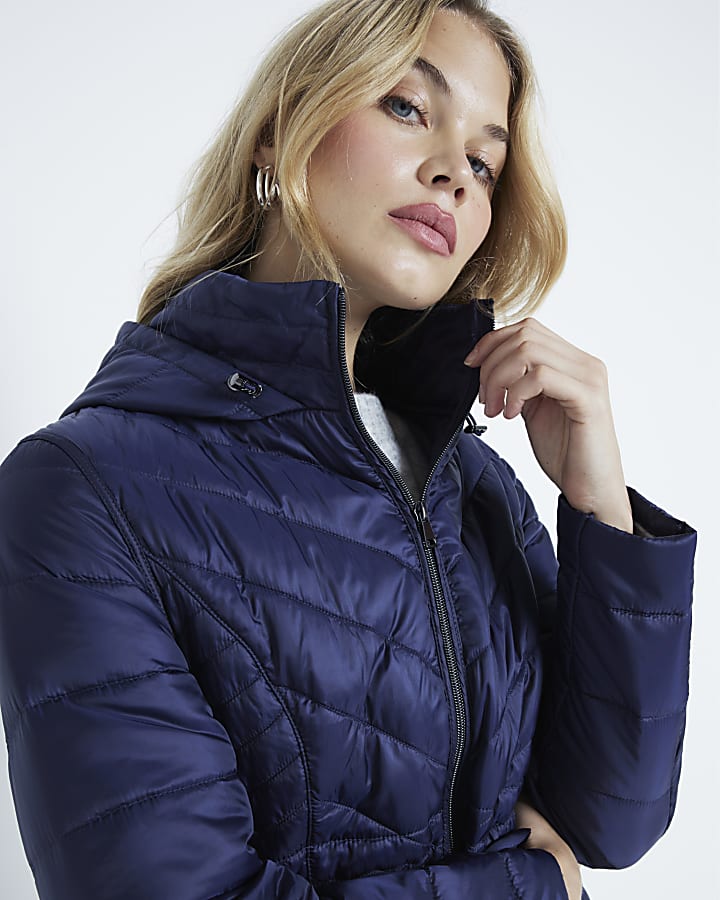Navy Packable Faux Padded Jacket