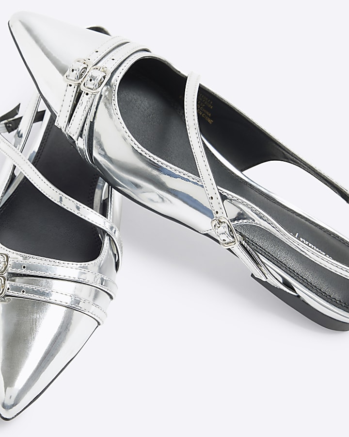 Silver Sling Back flat Buckle Ballet Flats