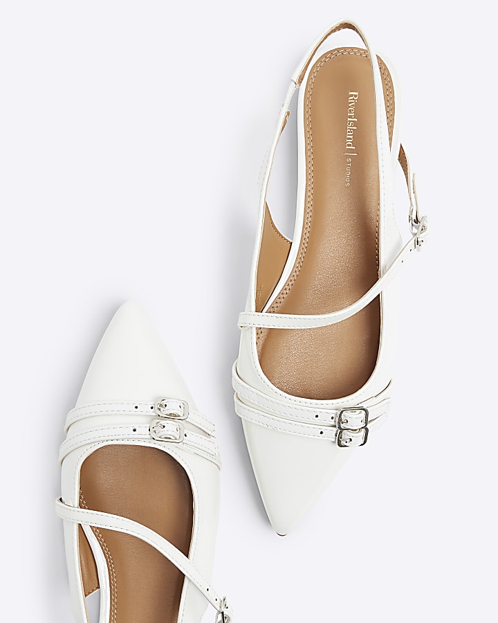 Cream Sling Back flat Buckle Court Shoes