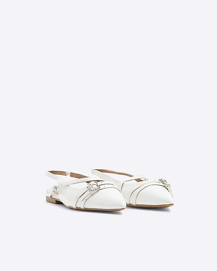 Cream Sling Back flat Buckle Court Shoes