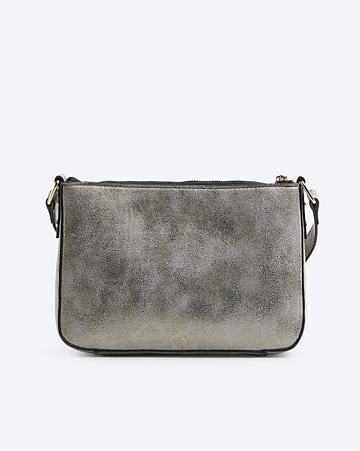 Silver Panelled Zip cross body bag