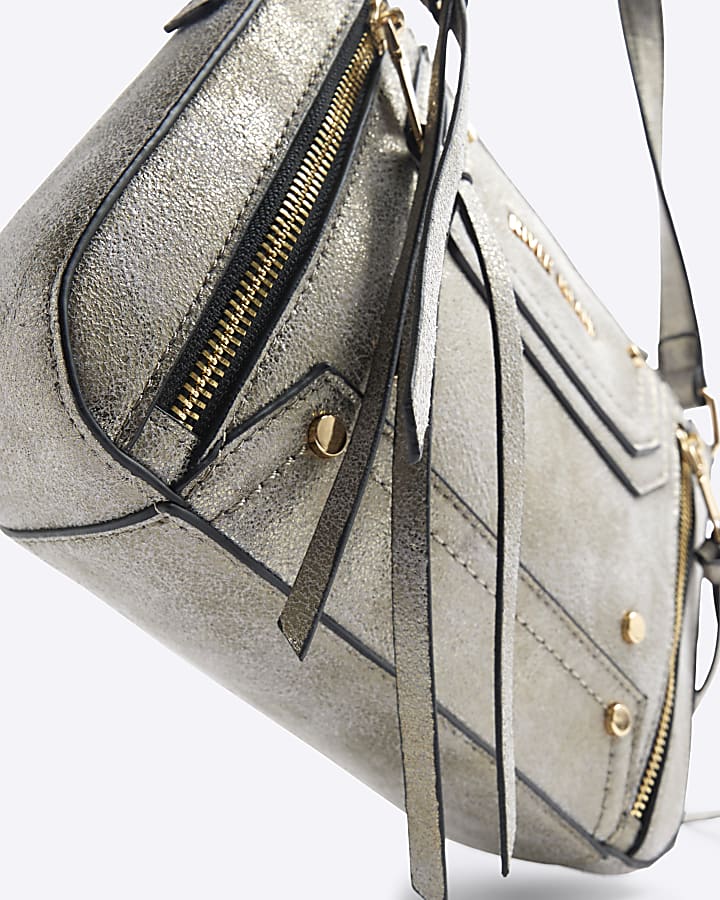 Silver Panelled Zip cross body bag