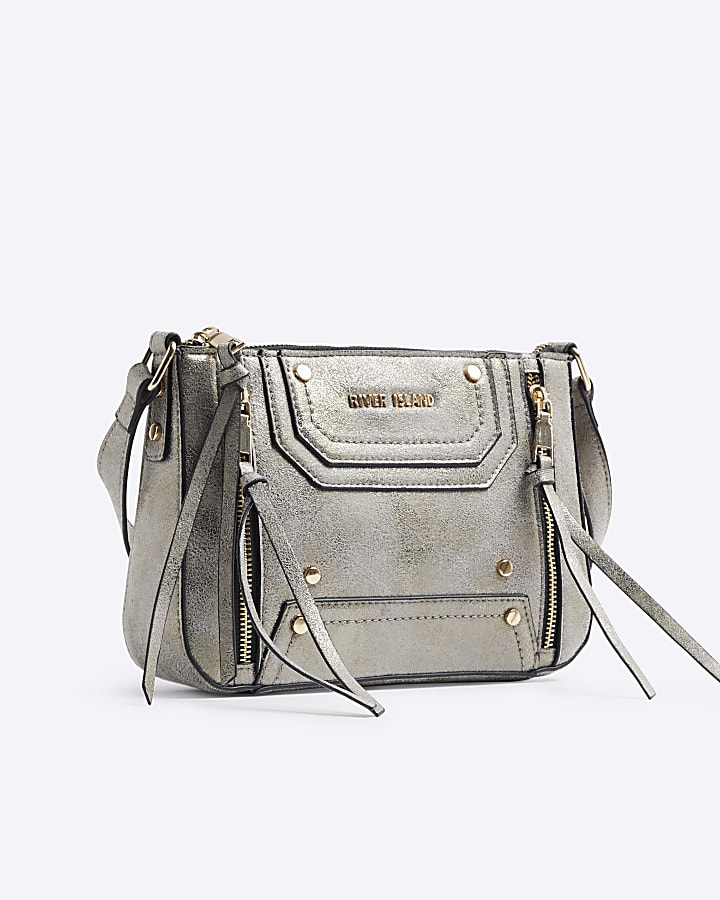 Silver Panelled Zip cross body bag