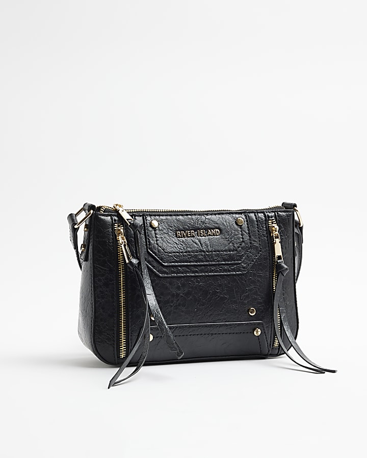 Black panelled zip cross body bag