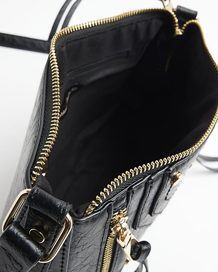 Black panelled zip cross body bag