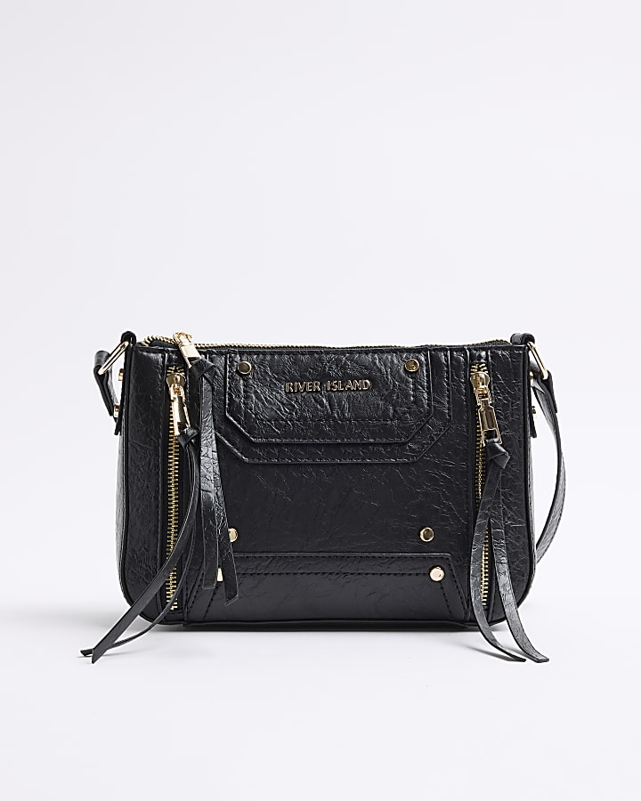 Black panelled zip cross body bag