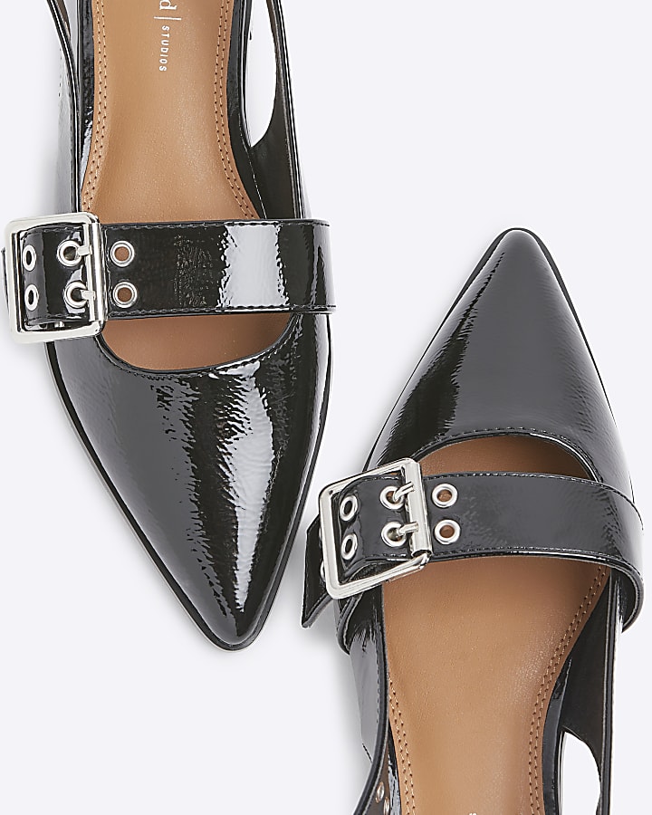 Black Sling Back flat Buckle Court Shoes