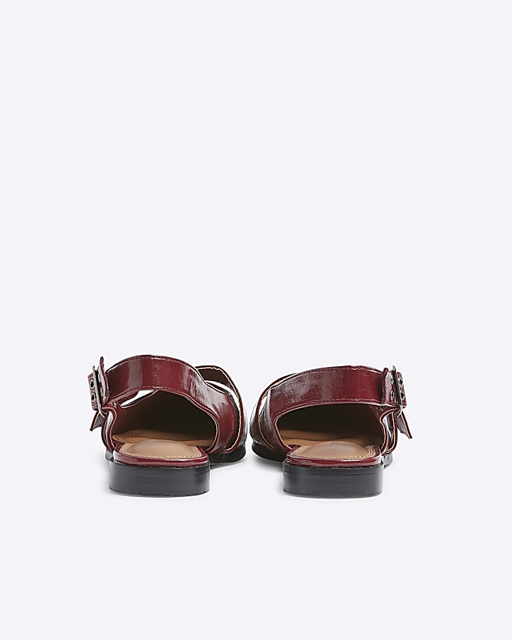 Red Sling Back flat Buckle Court Shoes