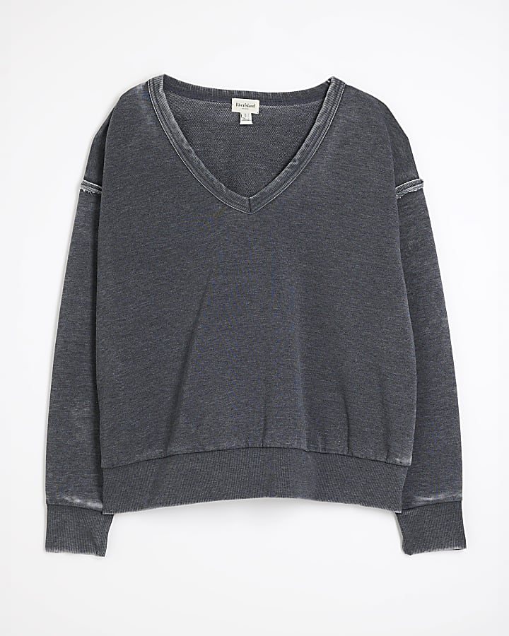 Grey V Neck Burnout Sweatshirt