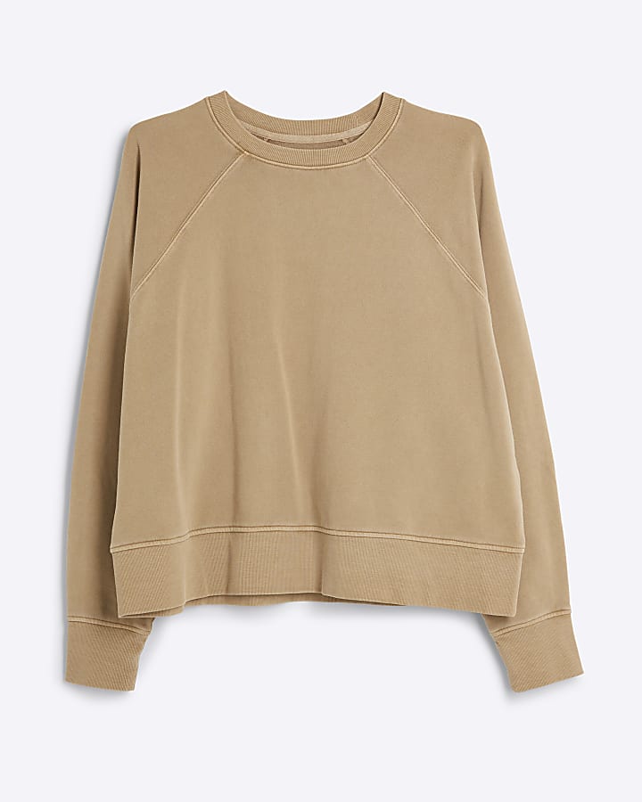 Beige seamed plain sweatshirt