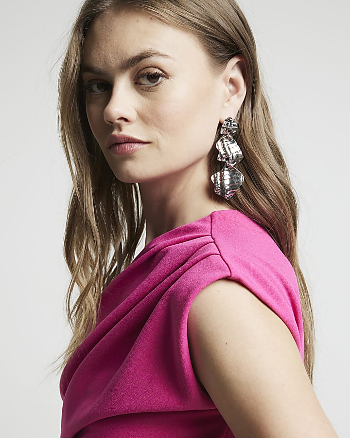 Bright Pink off shoulder drape top