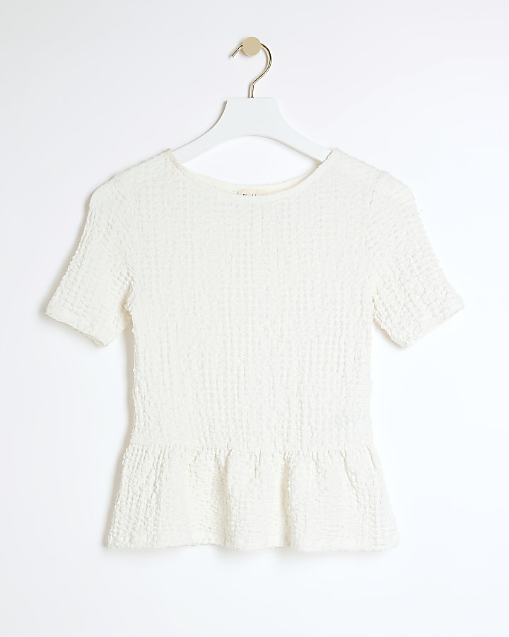 Cream textured peplum t-shirt