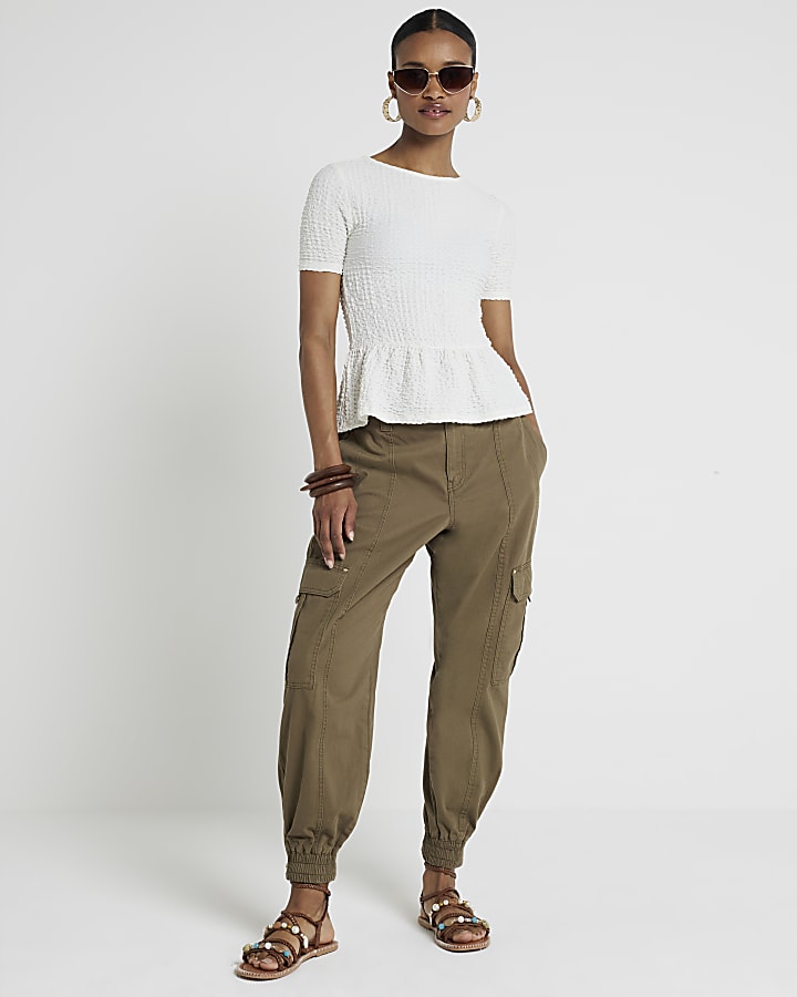 Cream textured peplum t-shirt