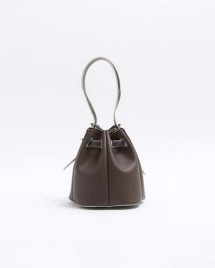 Brown cross body bucket bag