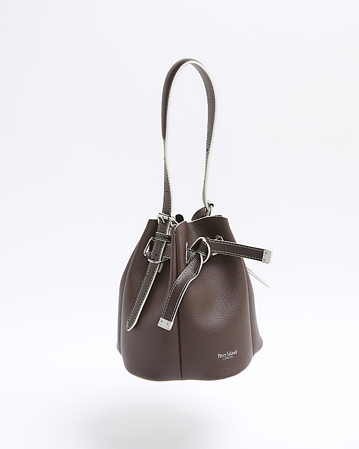 Brown cross body bucket bag