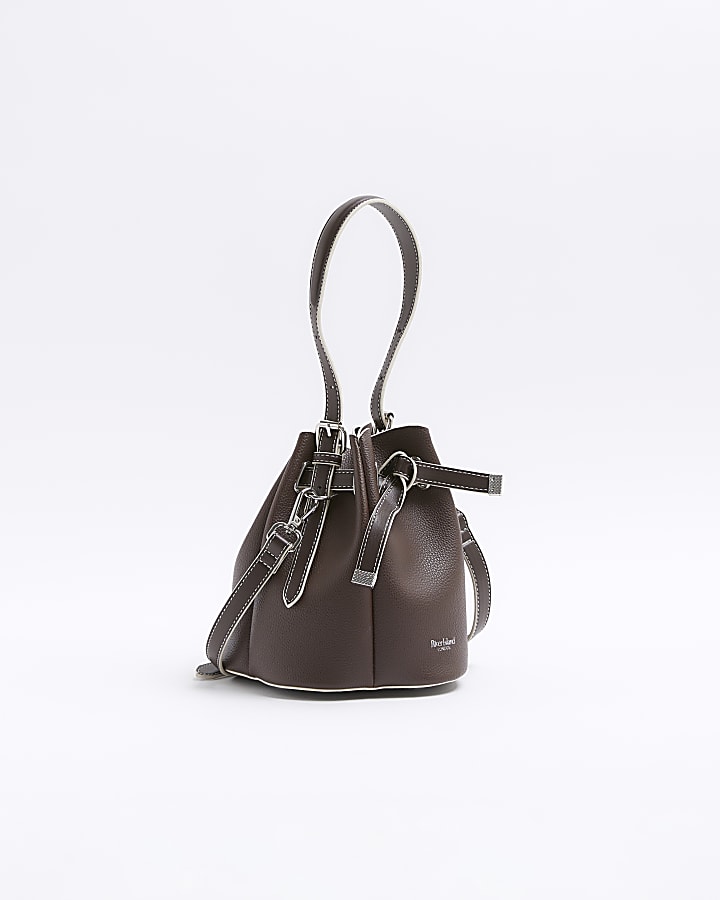 Brown cross body bucket bag