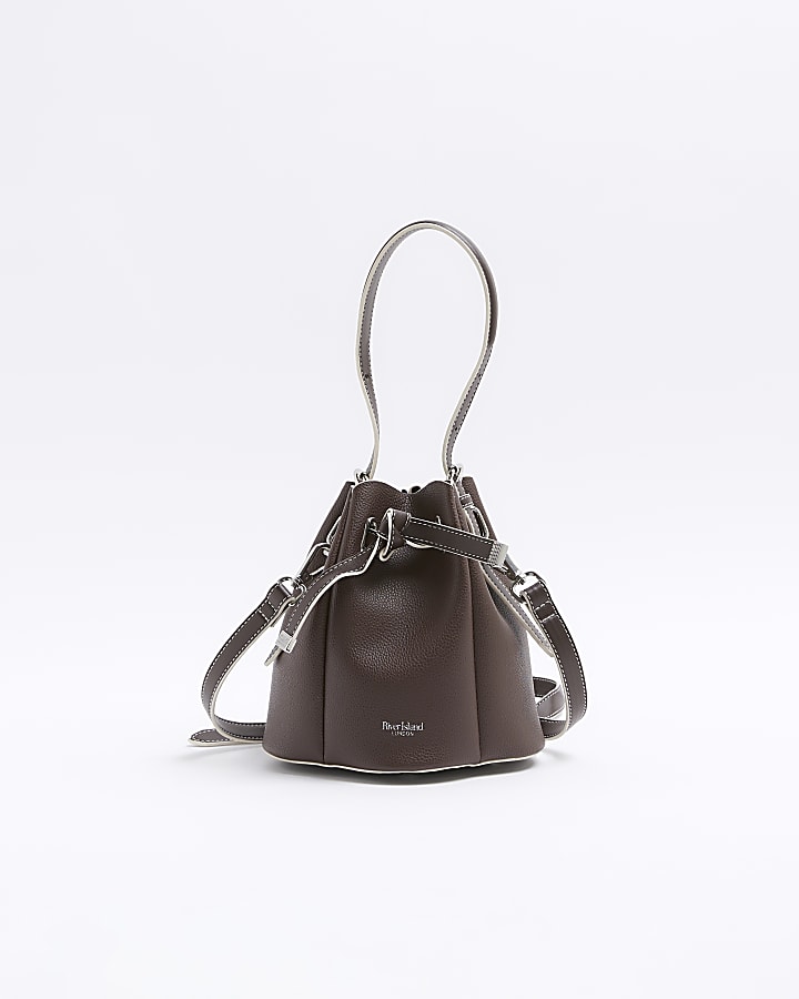 Brown cross body bucket bag