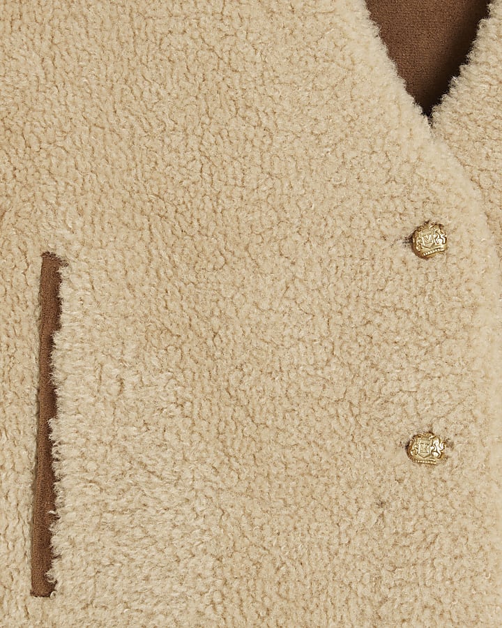 Beige Buttoned Faux Shearling Cardigan
