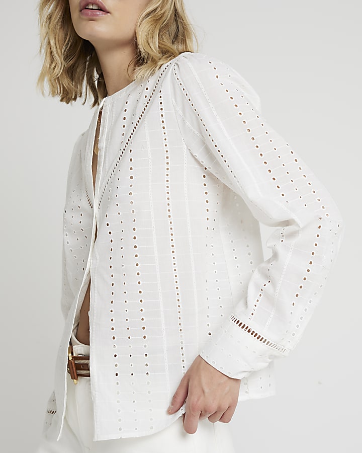 White broderie button up top