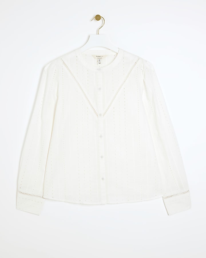 White broderie button up top