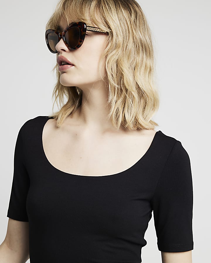 Black scoop neck peplum t-shirt