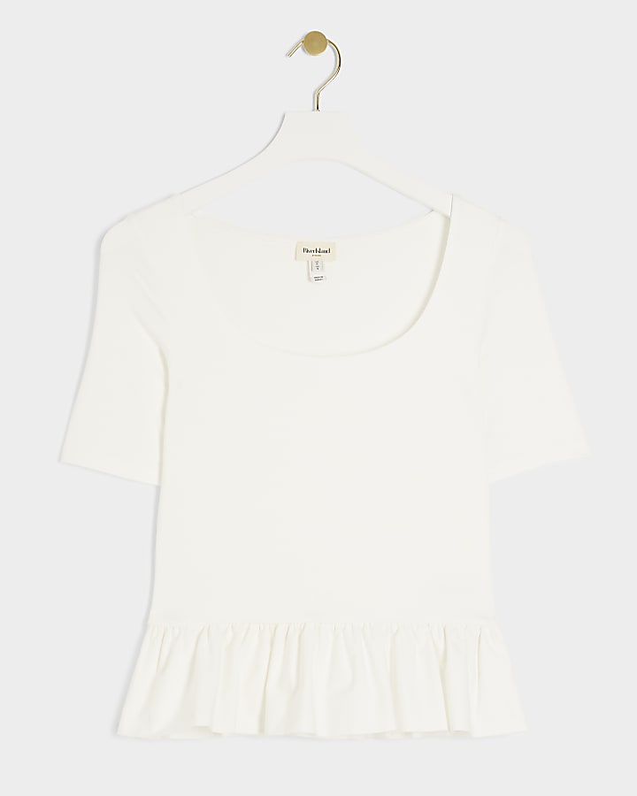 White scoop neck peplum t-shirt