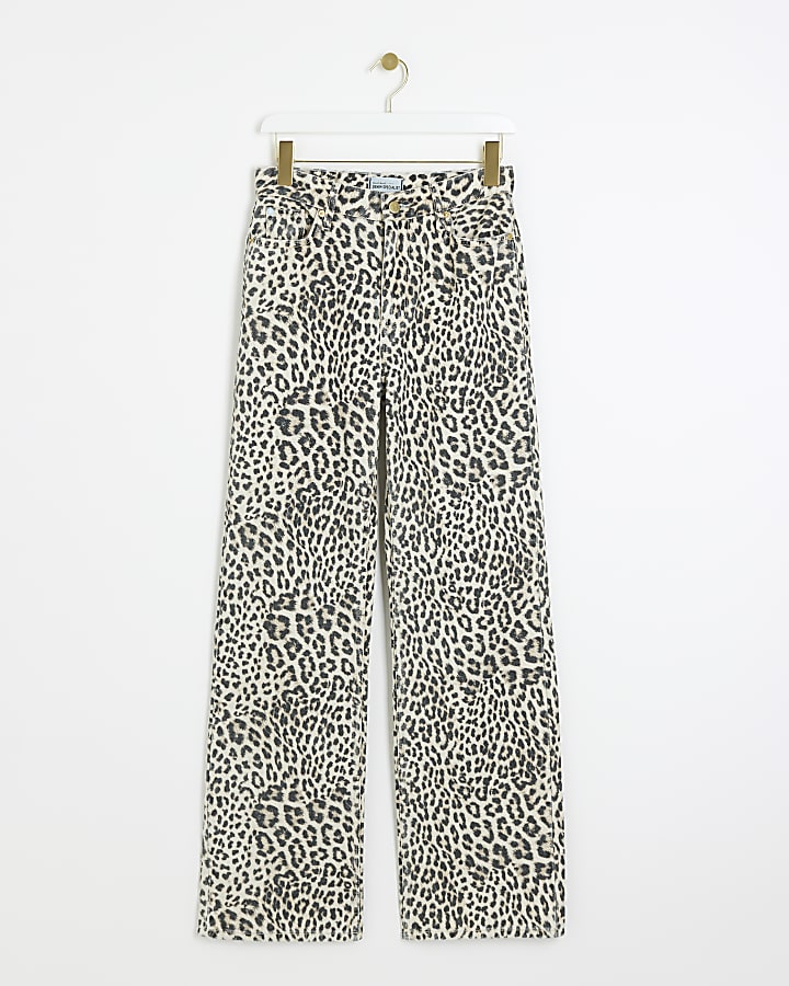 Brown leopard print relaxed straight jeans