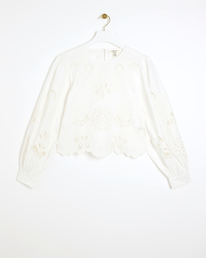 White floral broderie blouse