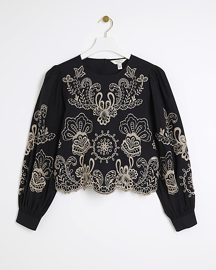 Black Floral Broderie Blouse