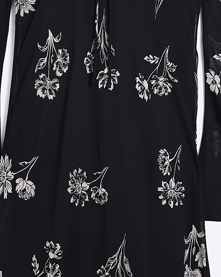 Black floral embellished bodycon midi dress