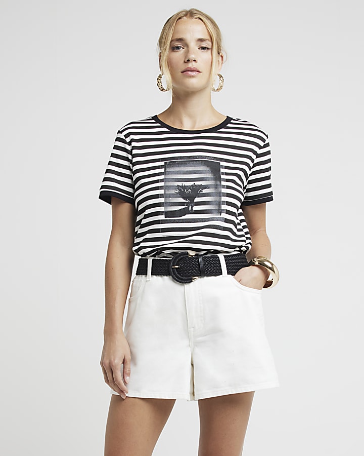 White stripe polaroid graphic t-shirt