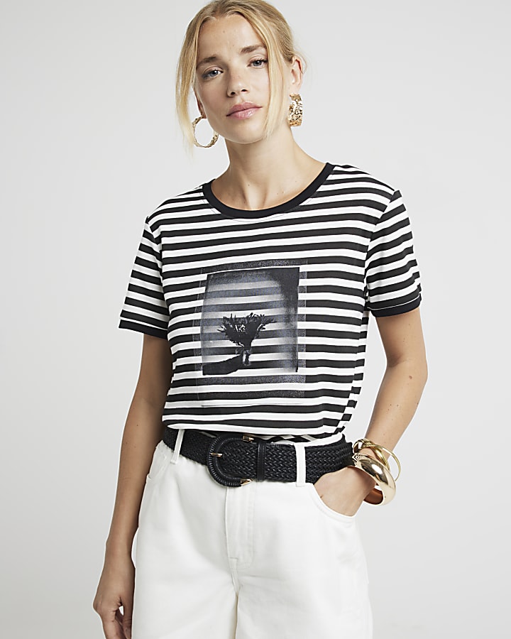 White stripe polaroid graphic t-shirt