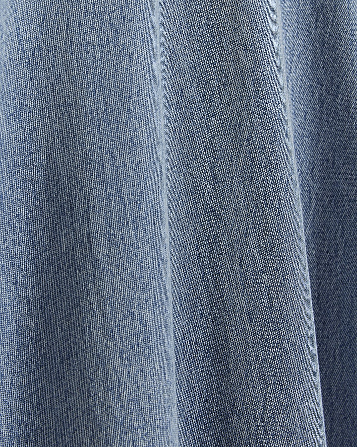 Blue denim puff sleeve smock midi dress