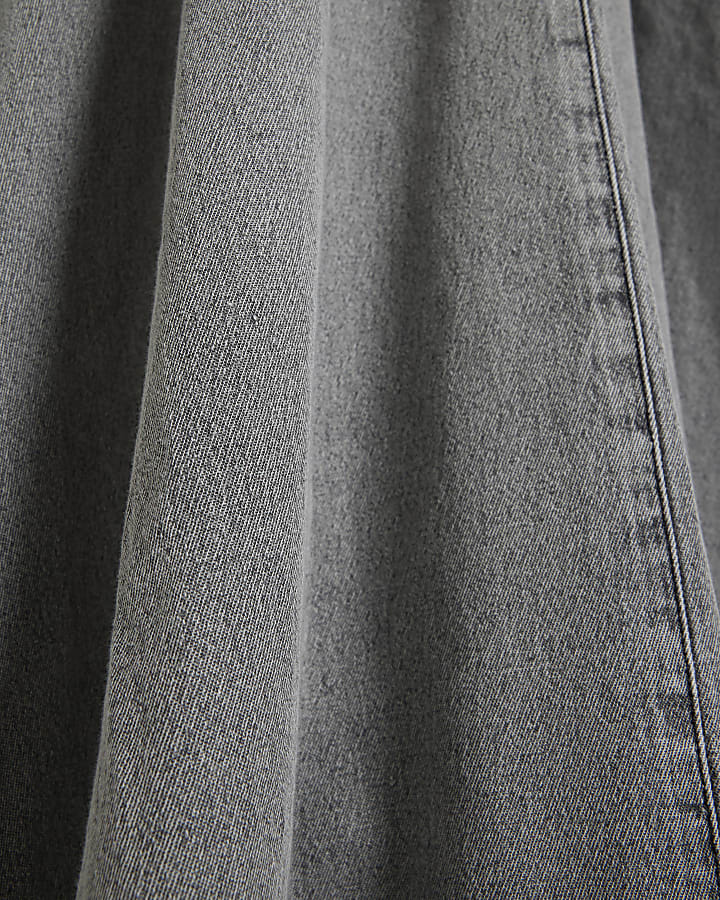 Grey denim puff sleeve smock midi dress