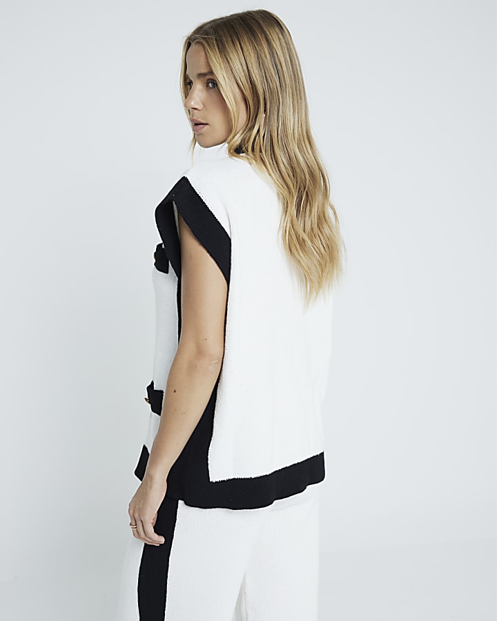 Cream short sleeve tipped waistcoat
