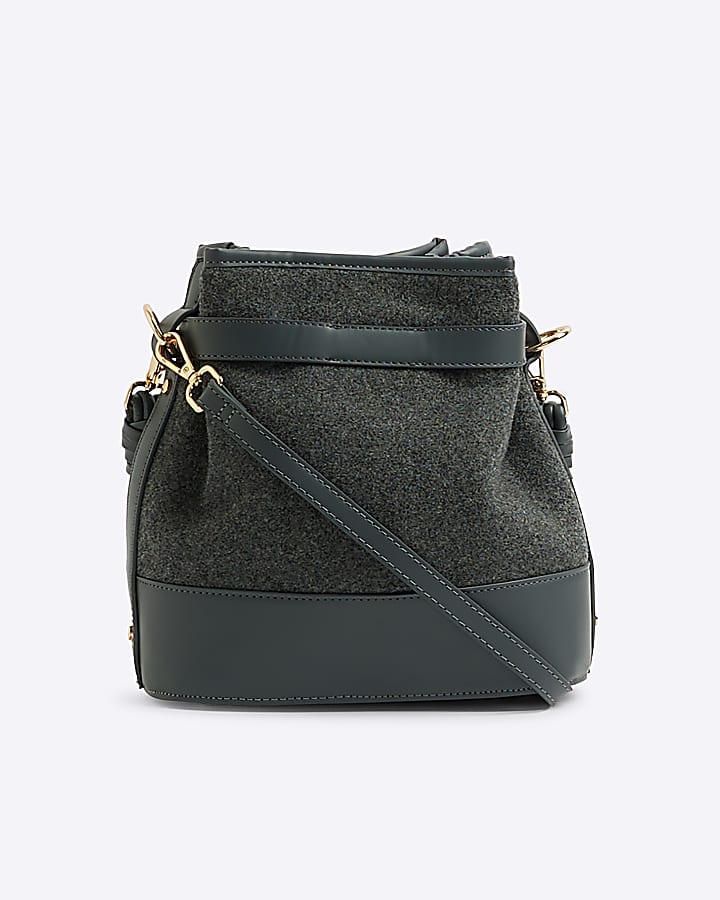 Grey faux wool bucket bag