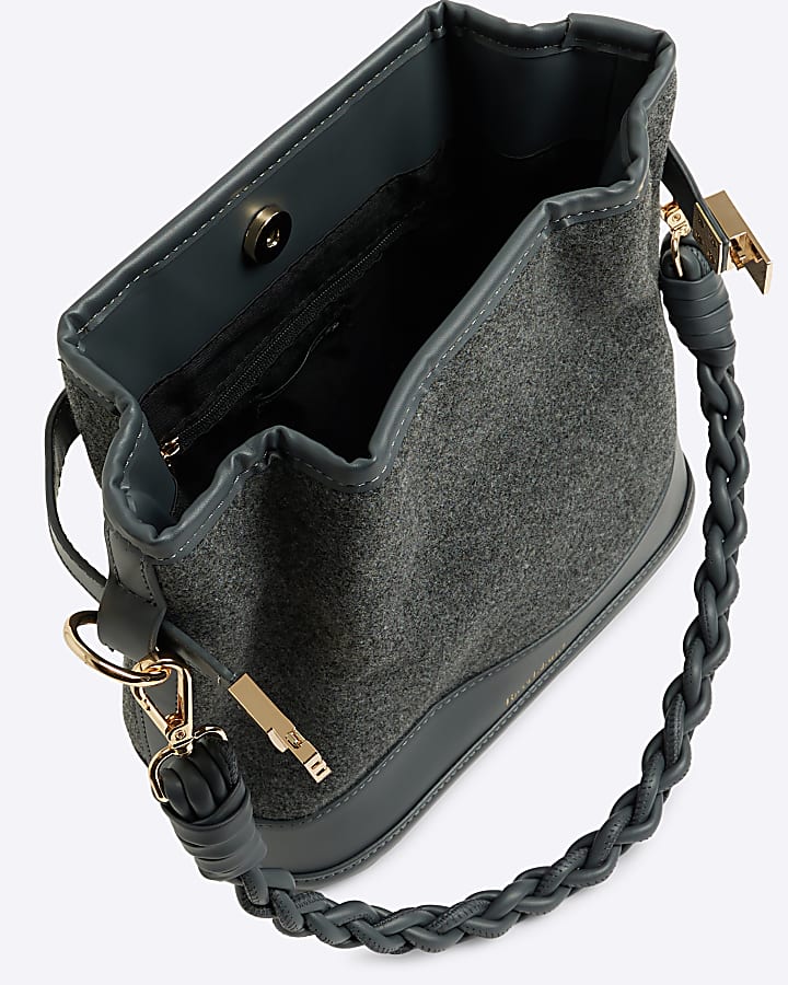 Grey faux wool bucket bag