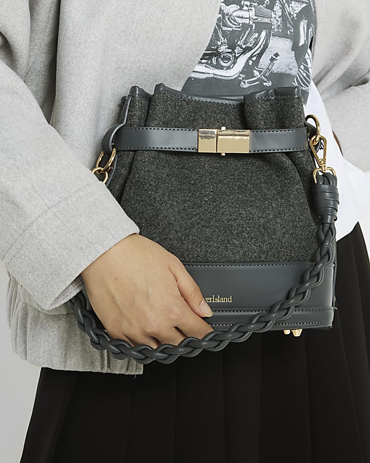 Grey faux wool bucket bag