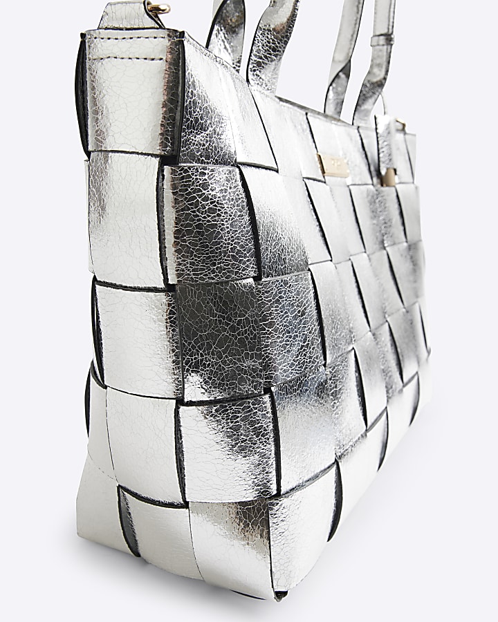 Silver Chunky Weave Tote Bag