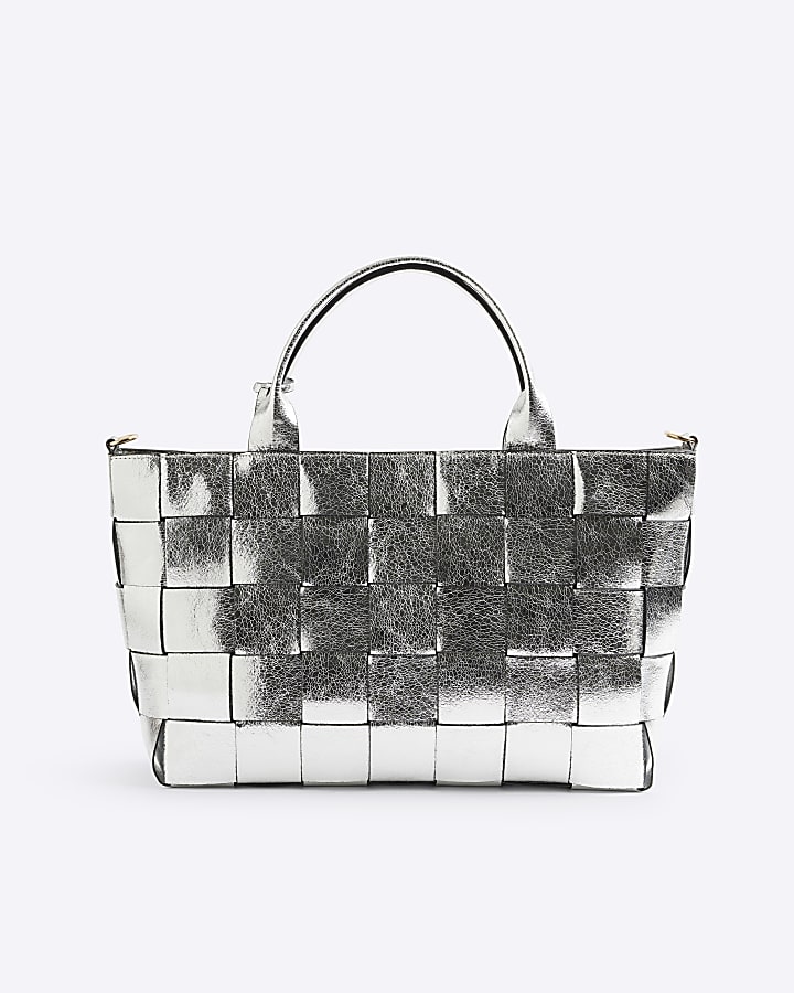 Silver Chunky Weave Tote Bag