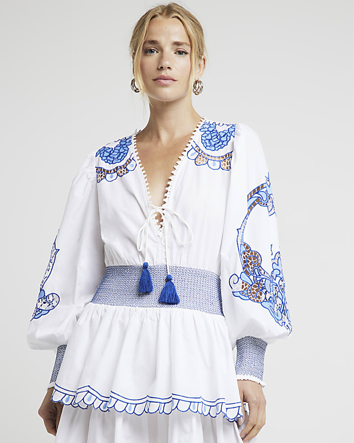 White Broderie Embroidered Swing Mini Dress