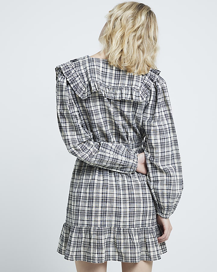 Grey Frill Collar Mini Shirt Dress